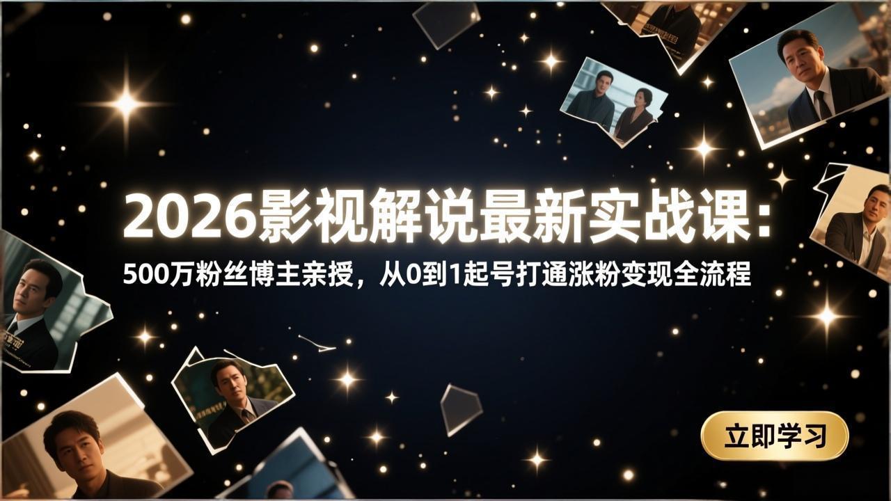 2026影视解说最新实战课：500万粉丝博主亲授，从0到1起号打通涨粉变现全流程-laogaiwz