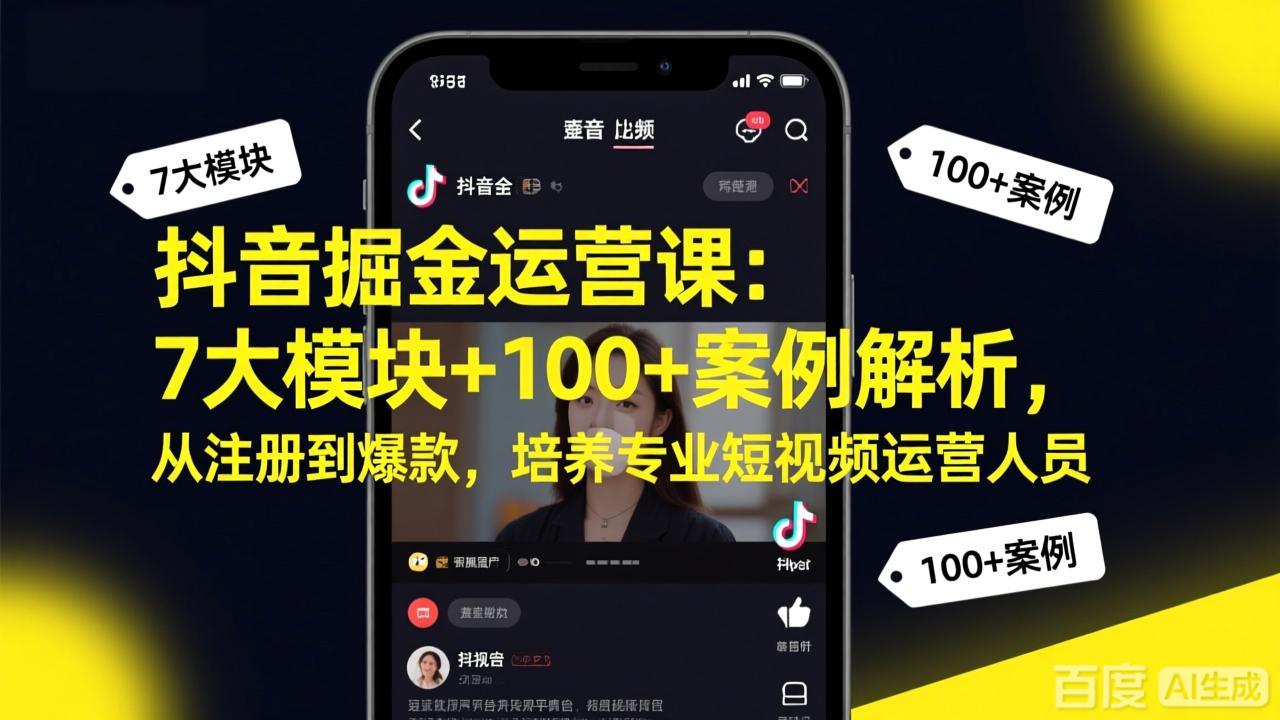 抖音掘金运营课：7大模块+100+案例解析，从注册到爆款，培养专业短视频运营人员-laogaiwz