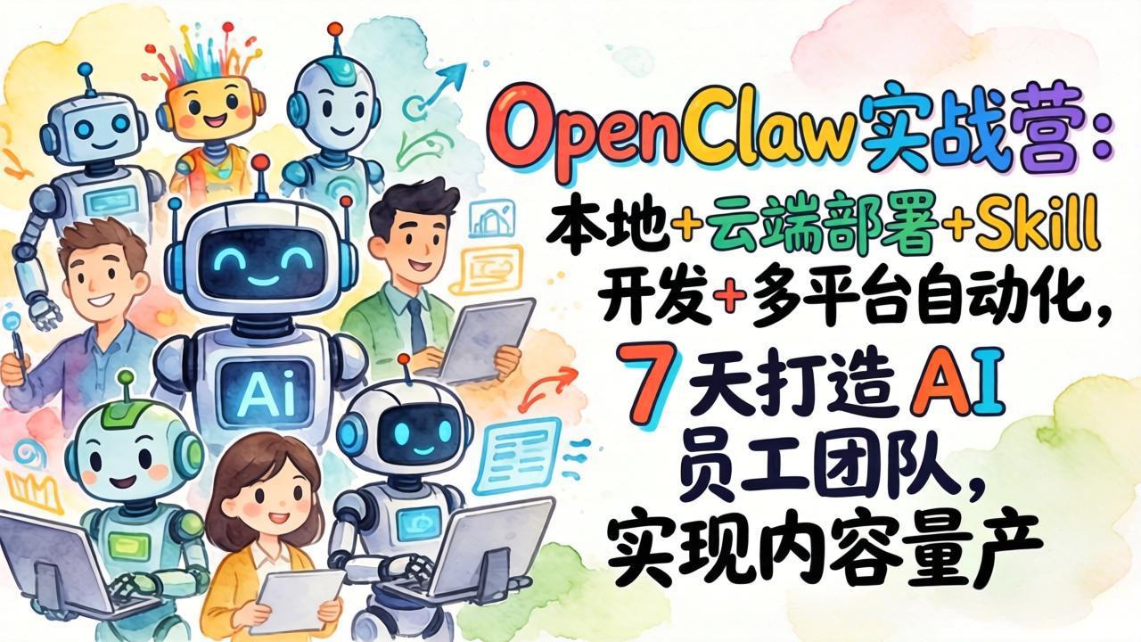 OpenClaw实战营：本地+云端部署+Skill开发+多平台自动化，7 天打造 AI 员工团队，实现内容量产-laogaiwz