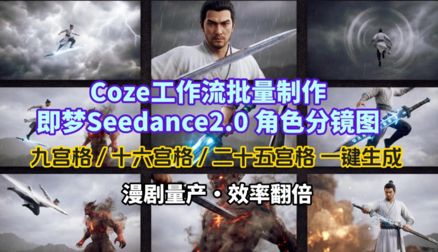 Coze工作流批量制作即梦Seedance2.0角色分镜图，九宫格-十六宫格-二十五宫格一键生成，漫剧量产，效率翻倍-laogaiwz