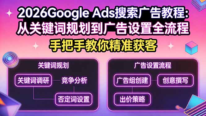 2026Google Ads搜索广告教程：从关键词规划到广告设置全流程，手把手教你精准获客-laogaiwz