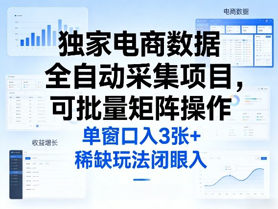 独家电商数据全自动采集项目，可批量矩阵操作，单窗口日入3张+，稀缺玩法闭眼入【揭秘】-laogaiwz