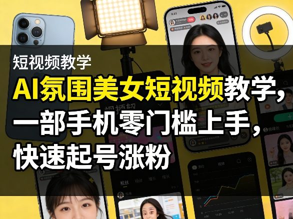 AI氛围美女短视频教学，一部手机零门槛上手，快速起号涨粉-laogaiwz