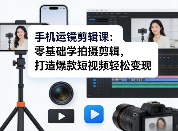 手机运镜剪辑课：零基础学拍摄剪辑，打造爆款短视频轻松变现-laogaiwz