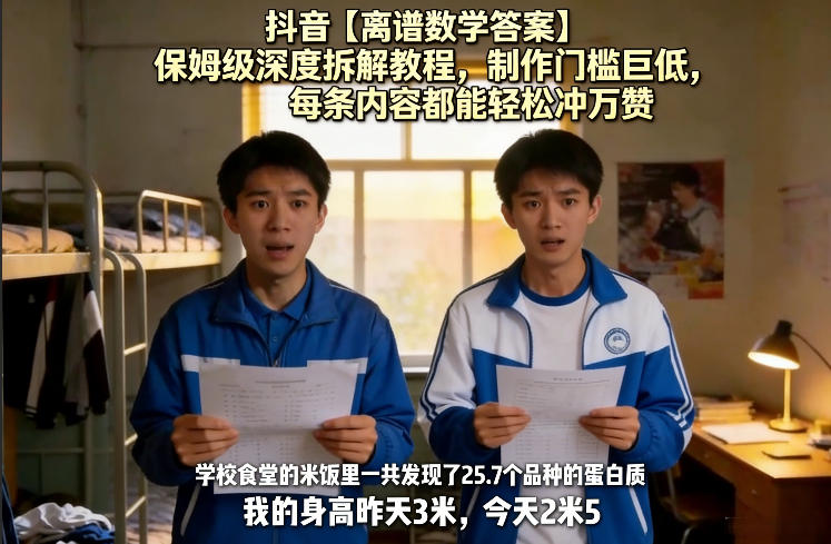 抖音【离谱数学答案】保姆级深度拆解教程，制作门槛巨低，每条内容都能轻松冲万赞，附详细步骤-laogaiwz