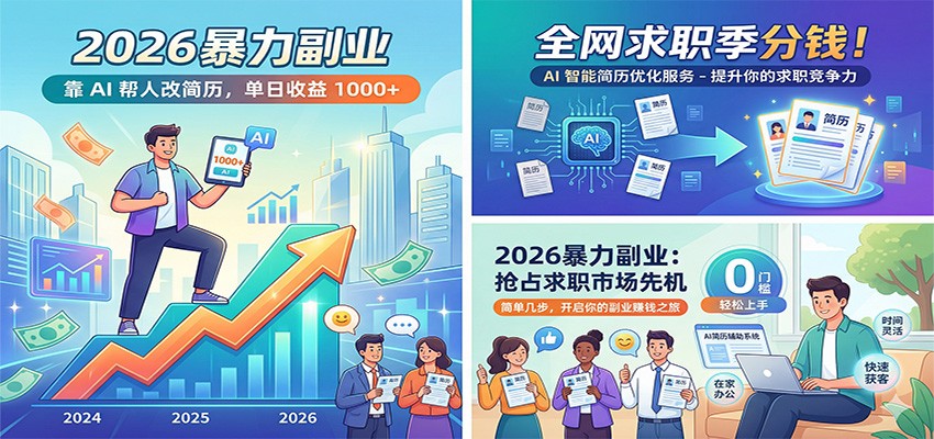 2026暴力副业：靠AI帮人改简历，单日收益1000+，全网求职季分钱-laogaiwz