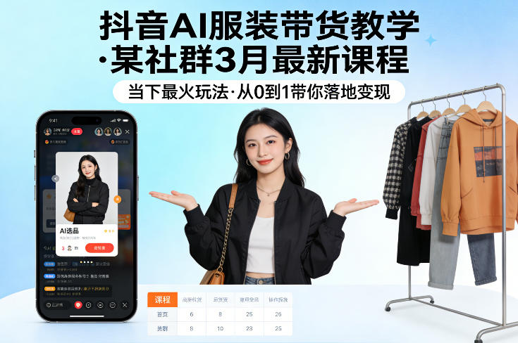 抖音AI服装带货教学，某社群3月最新课程，当下最火玩法，从0到1带你落地变现-laogaiwz