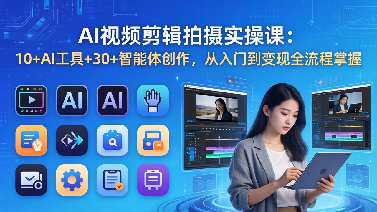 AI 视频剪辑拍摄实操课：10+AI工具+30+智能体创作，从入门到变现全流程掌握-laogaiwz