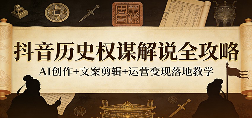 抖音历史权谋解说全攻略：AI创作+文案剪辑+运营变现落地教学-laogaiwz